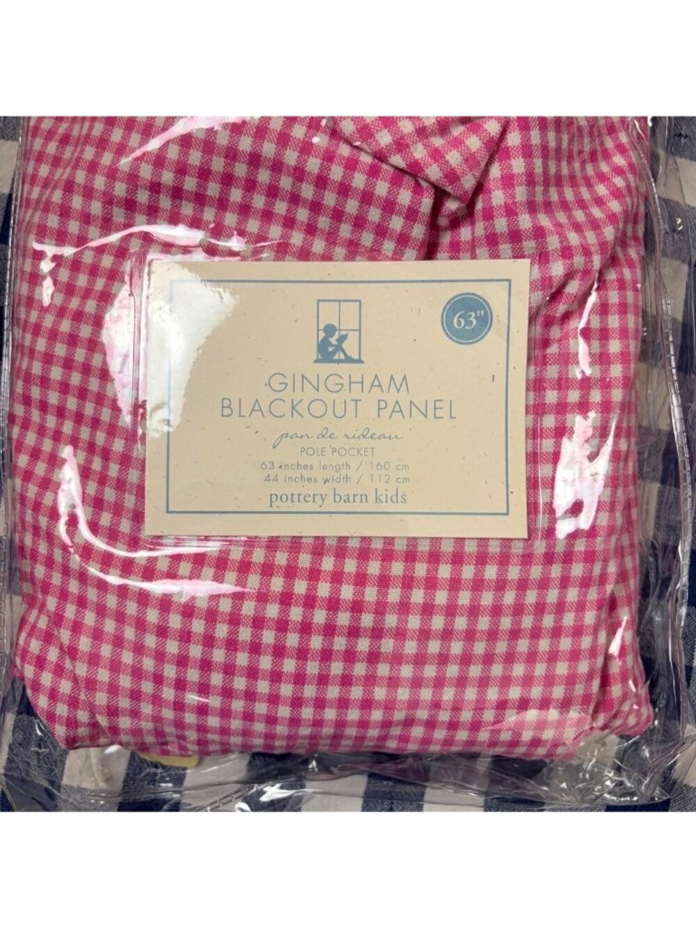 Pottery barn kids pink and white gingham 63 inch single curtain panel